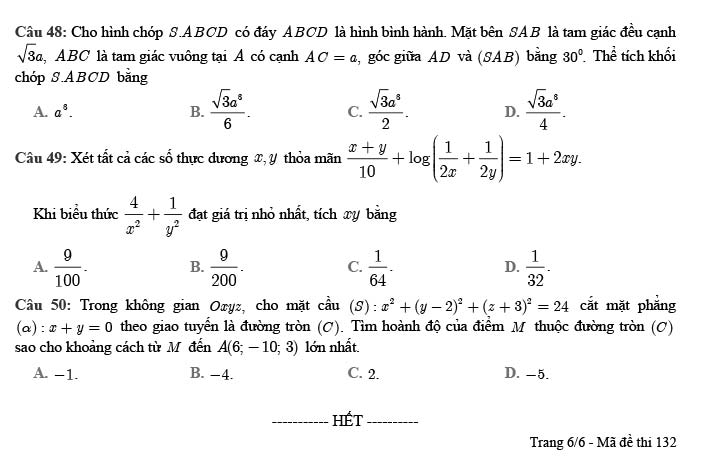 Đề thi thử THPT Quốc gia 2021 môn Toán Chuyên ĐH Vinh lần 1